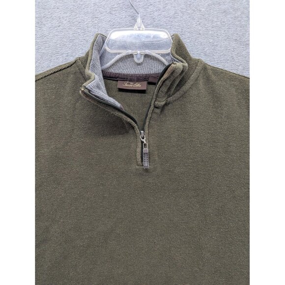 Tasso Elba Sweater Mens 2XL Olive Green Quarter Zip Pullover Mock Neck Knit - Picture 2 of 8